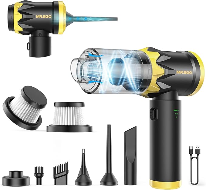 Mr.ego Car Vacuum Portable Cordless, 22000Pa High-Power Suction Handheld Vacuum & Air Duster with Brushless Motor, Multi-Nozzles, Washable Filter & Type-C Charging for Car, Home, Office, Pet Hair