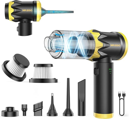 Mr.ego Car Vacuum Portable Cordless, 22000Pa High-Power Suction Handheld Vacuum & Air Duster with Brushless Motor, Multi-Nozzles, Washable Filter & Type-C Charging for Car, Home, Office, Pet Hair