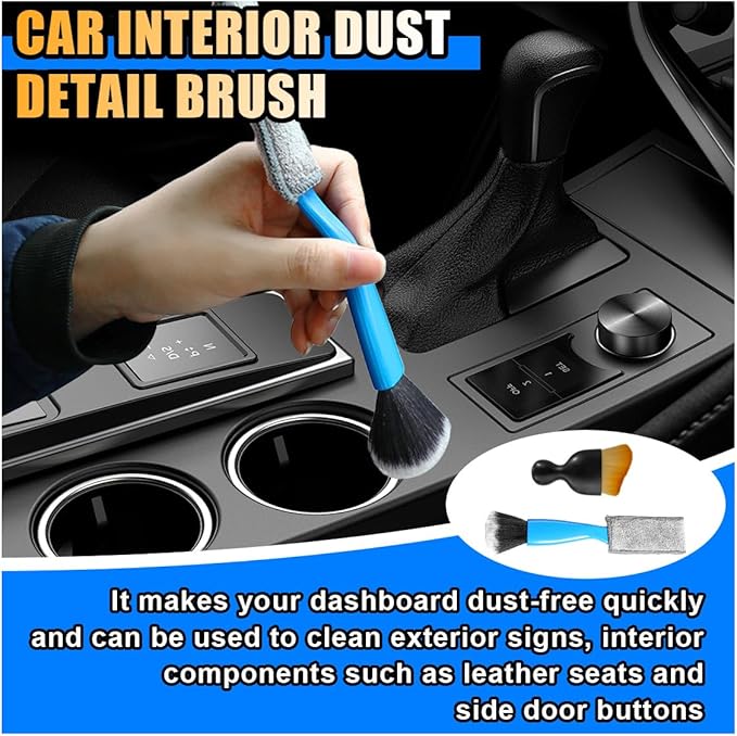 4PCS Car Interior Dust Brush, Soft Bristles Cleaning Brush Car Detailing Brush, Double Head Brush for Car Clean, Car Interior Crevice Brush for Cleaning Dashboard Panels Air Vent Leather (Yellow&Blue)