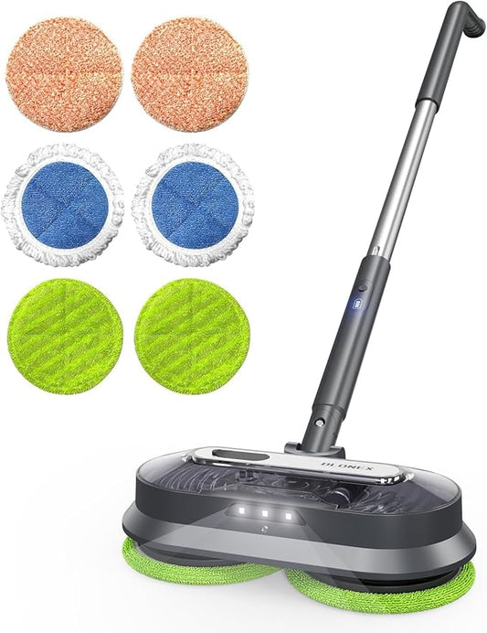 BLONEX Cordless Electric Mop with Spray & Detachable Water Tank, Lightweight Electric Spin Mop with Headlights for Hardwood Tile Laminate Floors, Long-Lasting Battery, Self-Propelled Floor Cleaner