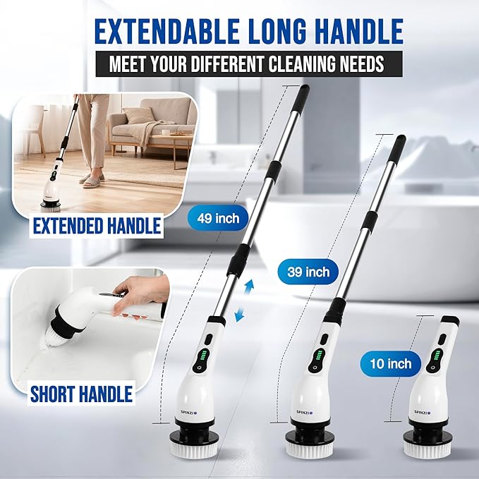 Electric Spin Scrubber Cordless Electric Cleaning Brush with LCD Power Display 9 Replaceable Heads Dual Speed IPX7 Waterproof Electric Scrubber for Cleaning Bathroom Tiles Floor Kitchen & Car
