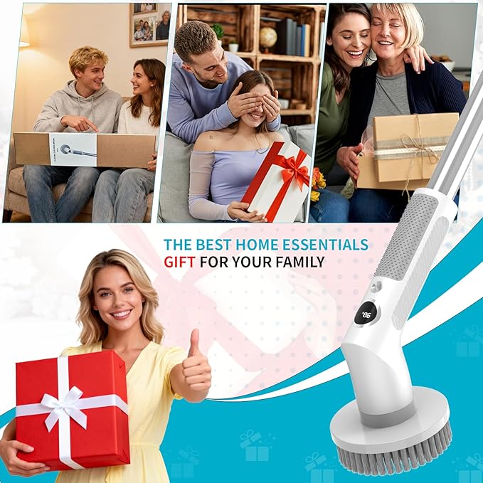 Electric Spin Scrubber, Cordless 20W High-Torque Cleaning Brush Bathroom Scrubber, IPX7 Waterproof Electric Scrubber with 6 Brush Heads, Extendable Long Handle Power Scrubber for Bathtub Floor