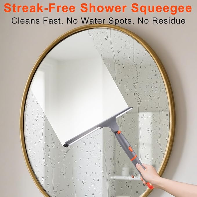 10" Swivel Window Cleaning Squeegee, All-Purpose Anti-Slip Window Squeegee with 2 Blades, Window Cleaner Tool Bathroom Squeegee for Shower Doors, Tile Shower Walls，Mirrors,Car Windshields