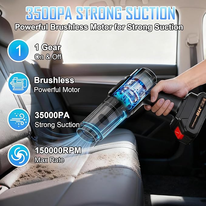 Gharial Handheld Car Air Vacuum Cleaner, 35000PA Rechargeable Cordless Vacuum Cleaner and Air Duster, High Power Hand Held Vacuum with HAPE Filters and Multi-Nozzles for Car, Pet, Home, Office