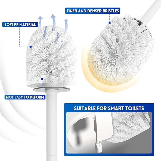 Y-in Hand Toilet Bowl Brush and Holder Set, Compact Toilet Scrubber Brush for RV and Bathroom Cleaning, Durable Classic 360°PP Bristle, Drip-Proof, Wall Mountable.（White）