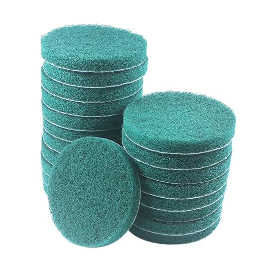 4 Inch 180 Grit Drill Brush Scrubber Scouring Pads, 20 Pcs Hook & Loop Power Scrubber Scour Pads for Rotary Tools, Random Orbital Sander (Green)
