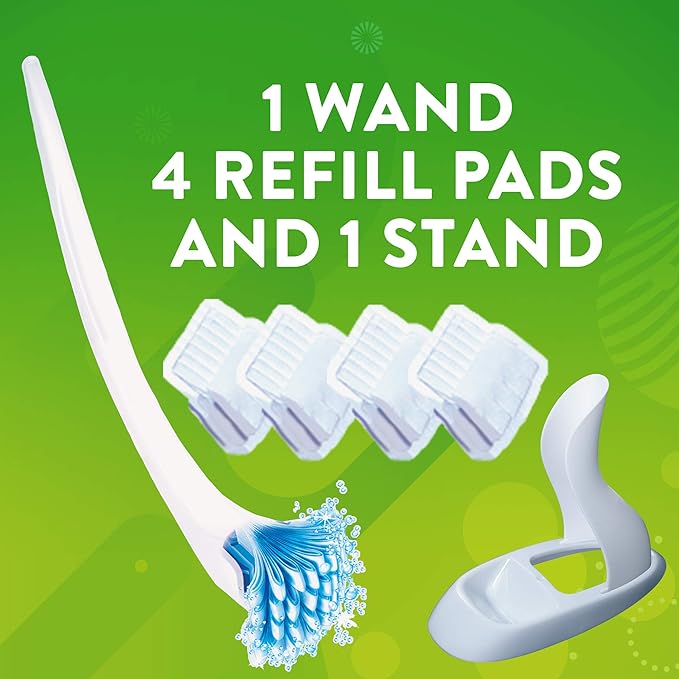 Scrubbing Bubbles Toilet Bowl Brush and Holder with Cleaner Refill Pads, Fresh Brush Toilet Wand Starter Kit, Cleans Limescale & Fights Odors, Citrus Scent, 1 Wand + 4 Refills + 1 Stand (Pack of 4)