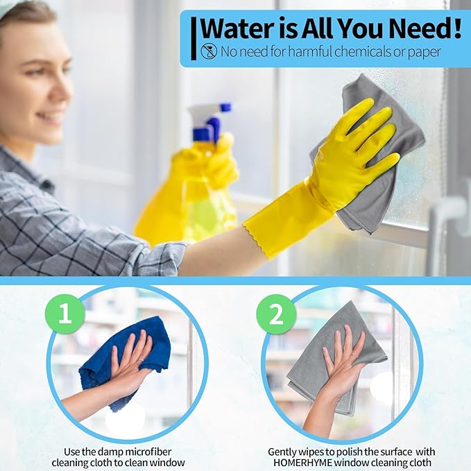 Microfiber Cleaning Cloth - 6 Pack Glasses Cleaning Cloth, 16" x 14" Window Cleaning Rags, Streak Free Lint Free Polishing Cloths Wipes for Eye Glass, Stainless Steel, Windshield, Grey