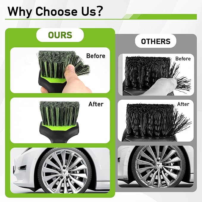 MVEQRRN 2-Pack Car Wheel Tire Detailing Brush Set:Wheel Cleaner Brush with Soft Bristles,Stiff Bristle Cleaning Brush with Rubber Handle for Deep Clean Car Tire Rims, Fenders or Carpet(Black Green)