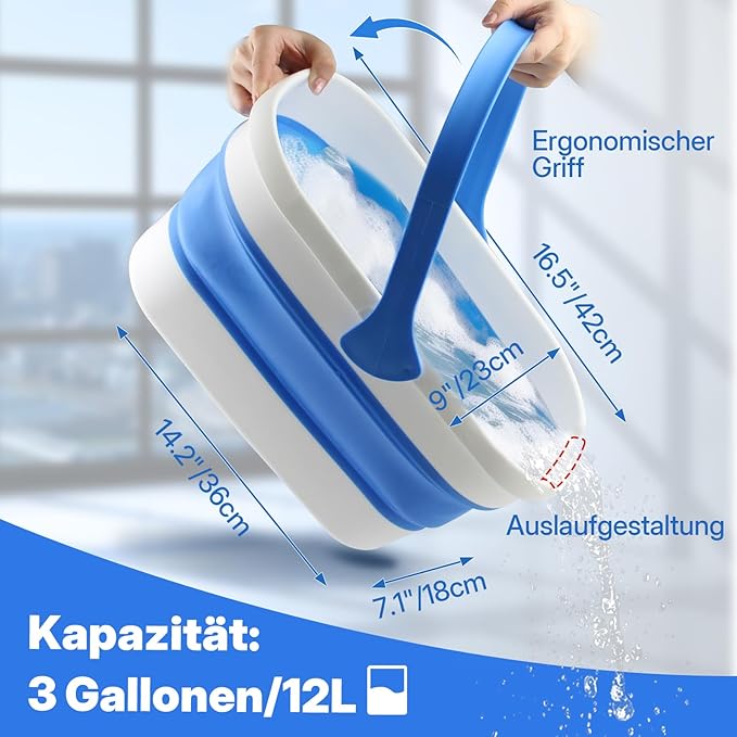 Window Cleaning Kit with Collapsible Bucket 3 Gallon, 14" Window Squeegee and 15" Scrubber with 61" Long Handle, Professional Window Washing Kit Cleaner Tool for Home Outdoor Office Commercial Use