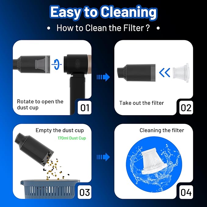 GcdPai Handheld Car Vacuum Cordless 20000PA Powerful Small Portable Rechargeable Vacuum Cleaner with LED Light Mini Vacuum for Car, Home, Office, Keyboard, Pet (Black Gold)