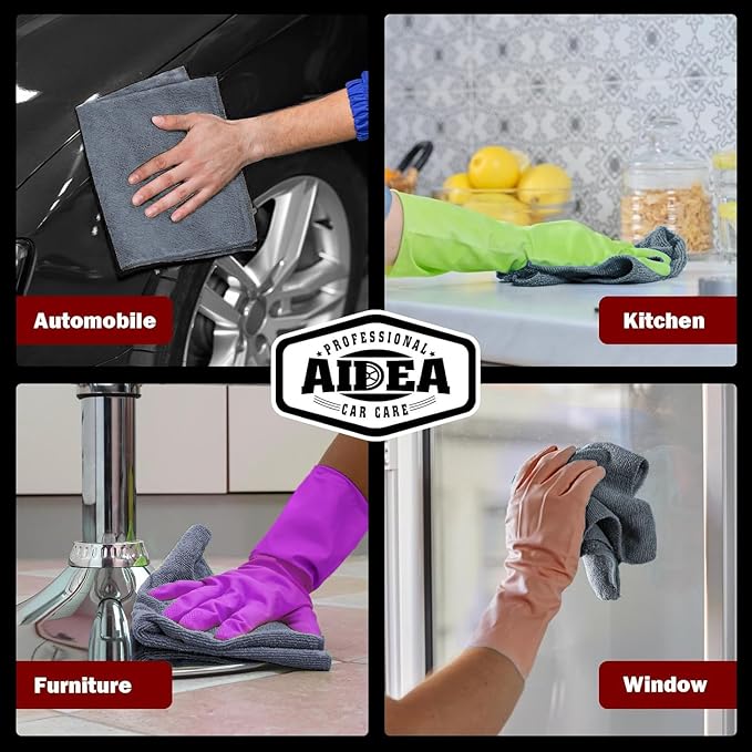 AIDEA Microfiber Cleaning Cloth Grey, 600PK, Microfiber Towels for Cars, Shop Towels Cleaning Rags, Premium Wash Cloths, Absorbent Towel for SUVs, House, Kitchen, Commercial, Cleaning Supplies 12×12"
