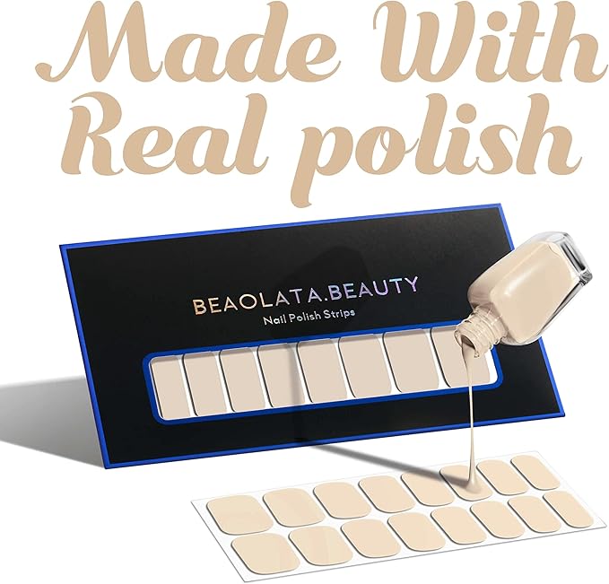 Nail Polish Strips, 32PCS Salon Quality Wraps, Long Lasting Gel Nail Stickers for Women Easy Apply& Remove (Nude Light Beige)