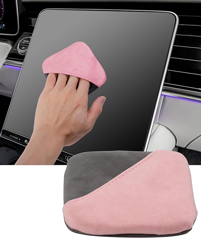 SCUARI Car Screen Cleaner,Touch Screen Cleaner for Car,Car Accessories Car Screen Wipes,Foldable Car Screen Cleaner Cloth,Square Microfiber Screen Cleaning Pad,Fits Car Dashboard LCD Display (Pink)