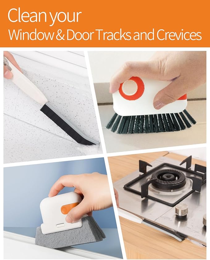 Window Sill Cleaner Tool - Hard Bristle Crevice Cleaning Brush, Multifunctional Gap Scrub Brush, Window, Home Essentials, Bathroom Cleaner Tools for Household Use, Kitchen - 8PCS