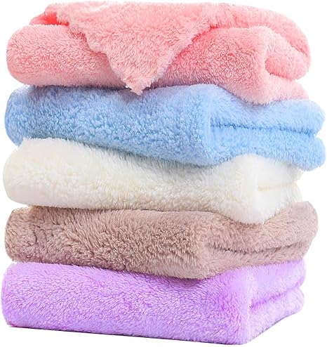 Microfiber Washcloths 5 Pack 29.5" x 13.8" Soft Feel Fingertip Towels quick Drying Coral Velvet Wash Cloths Ultra Soft, 