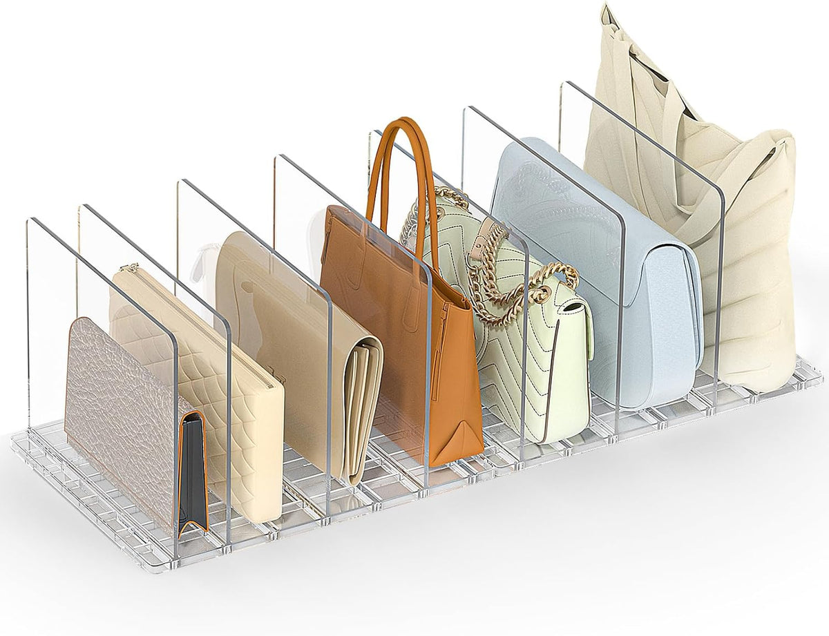 Bag & Purse Organizer for Closet: Adjustable Clear Dividers