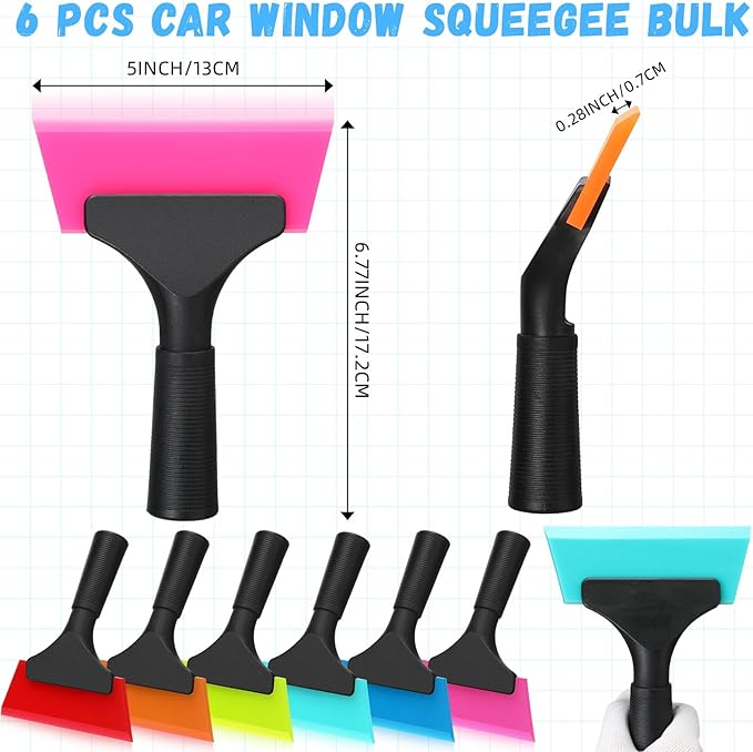 6 Pcs Small Squeegee 5 Inch Window Tint Silicone Squeegee Cleaning with Non Slip Handle Wiper Window Tinting Tools for Car Glass Mirror Shower Bathroom Auto (6 Colors)