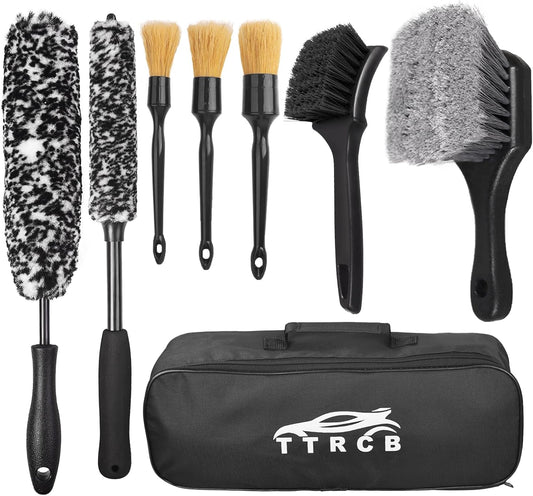 8Pcs Wheel Brush, Tire Brush, Wheel Cleaner Brush Set - 2 Soft Wheel Cleaning Brushes, Detailing Brush & Hard Tire Scrubber