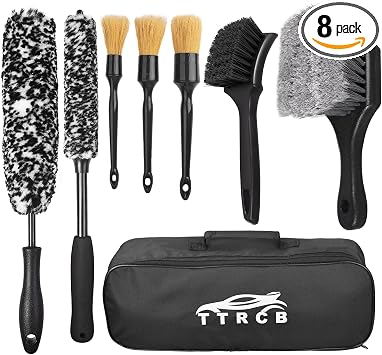 8Pcs Wheel Brush, Tire Brush, Wheel Cleaner Brush Set - 2 Soft Wheel Cleaning Brushes, Detailing Brush & Hard Tire Scrub
