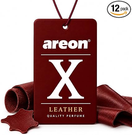 AREON X Brown Leather Paper Hanging Car Air Freshener - Pack of 12