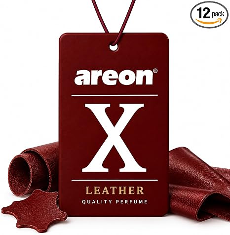 AREON X Brown Leather Paper Hanging Car Air Freshener - Pack of 12
