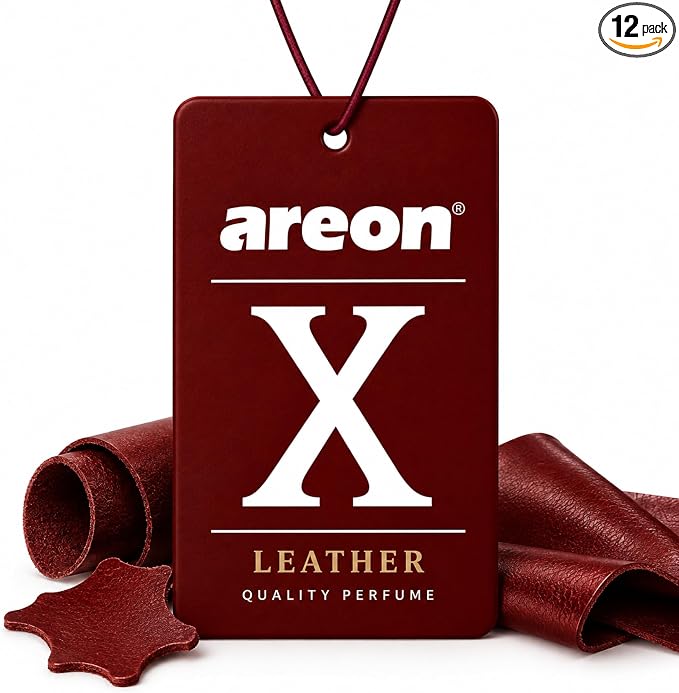 AREON X Brown Leather Paper Hanging Car Air Freshener - Pack of 12