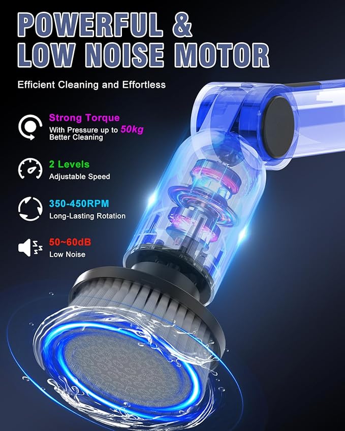 Electric Spin Scrubber, [IPX8 Waterproof ] [50KG Torque] Shower Scrubber with 9 Brush Heads, 2 Speed Mode, 4 Adjustable Angles, Electric Brush for Cleaning for Bathroom Floor Tile