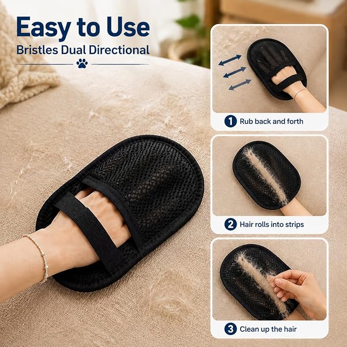 Pet Hair Remover Glove 2-Pack for Couch, Carpet, Bed, Car Seat & Clothing, Reusable Electrostatic Tool for Cat & Dog Hair