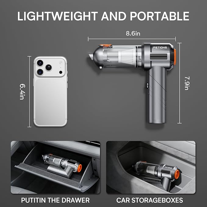 Handheld Car Vacuum Cordless,3 Suction Modes,Portable Mini Cordless Cleaner with 19000pa Suction Power,Type-C Charge,Handheld Vacuum for Car,Home,Office