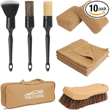 10PCS Car Cleaning Kit, Car Detailing Kit Interior Cleaner, Long Bristle Horse Hair Leather Cleaning Brush, Car Detailin