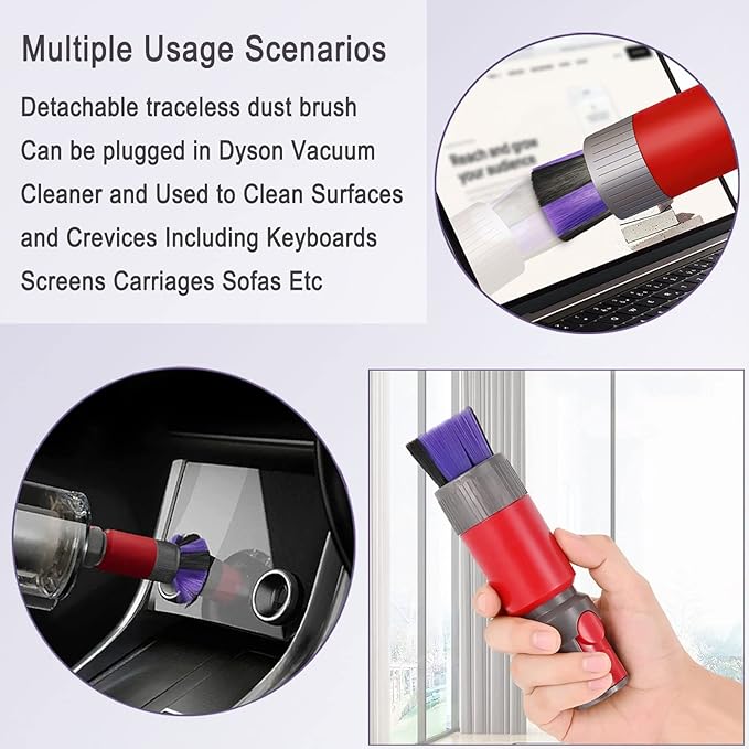 Traceless Scratch-Free Dusting Brush Compatible with Dyson V7, V8, V10, V11, V12, V15 Gen5 detect and Gen5 outsize Vacuum Cleaners Features handy self-cleaning soft bristles, Soft Bristle Dust Brush