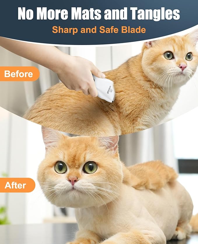 oneisall Cat Clippers for Matted Hair, Quiet Cat Grooming kit, Cordless Pet Shaver for Long Hair, Waterproof Pet Hair Trimmer Clippers(White)