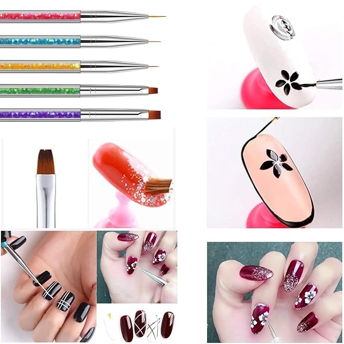 Magic Armor 10pcs Nail Art Brushes - Double Ended Liner & Dotting Tools Set, Shiny Handles, Easy To Use Drill Point Drawing Tools for Beginner DIY Design