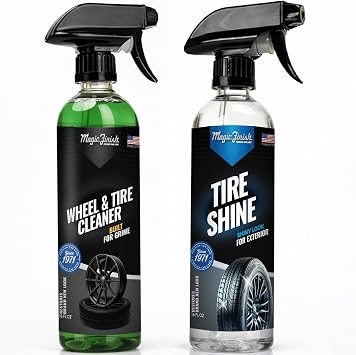 Magic Finish Wheel & Tire Cleaning Kit (16 fl oz Each) – Heavy Duty Wheel Cleaner + High Gloss Tire Shine – Removes Brak