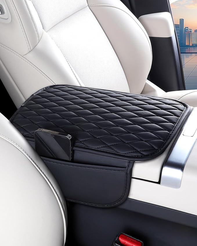 ESKONKE [Upgraded] Car Center Console Cover with 2 Storage Bags - Premium Nappa Leather Armrest Cover, Scratch & Wear Re