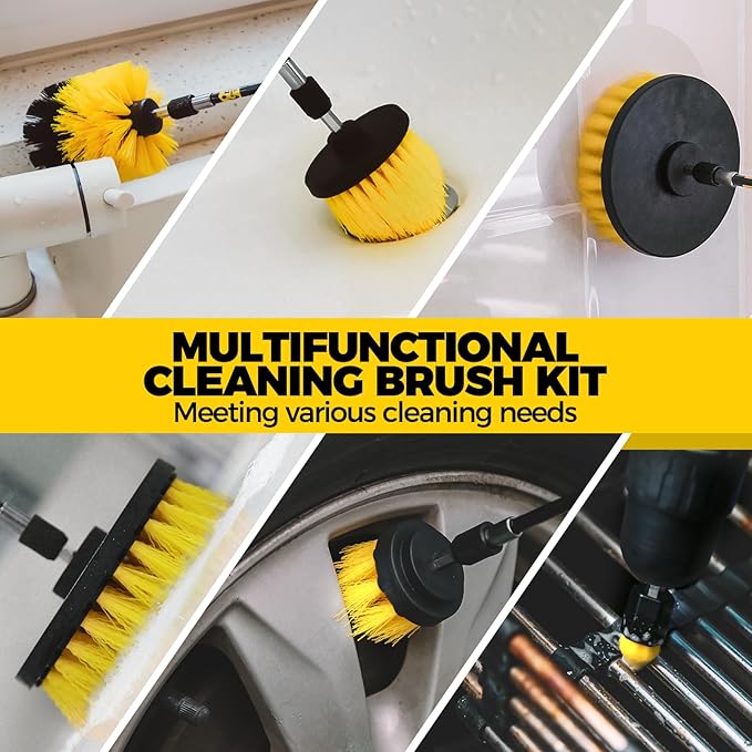 Holikme 30Pack Drill Brush Attachments Set,Scrub Pads & Sponge, Power Scrubber Brush with Extend Long Attachment All Purpose Clean for Grout, Tiles, Sinks, Car Polishing Pads,Bristle Discs