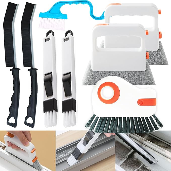 Window Track Cleaner Tools Set - 8 Pcs Groove Cleaning Brush Kit, for Sliding Door Track, Shutter, Sill, Tile Lines, Sink
