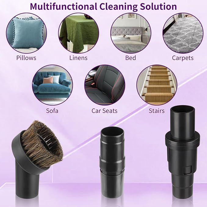 25mm Horse Hair Round Dust Brush, 1.25" Vacuum Brush Attachment with 2Vacuum Hose Adapter for Shark Vacuum Attachment and Most Household Vacuum Cleaners - 3 Pcs