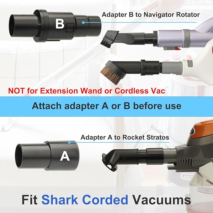 Vacuum Attachments Compatible with Shark Corded Vacuums, Navigator NV350 NV360 Rotator NV501 Rocket HV300 Stratos, 1 1/4" Accessories with Extension Hose Adapters (Car Detailing Kit)