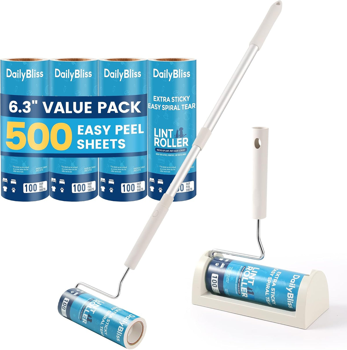 Extra Sticky Long Handle Lint Roller for Pet Hair, Floor
