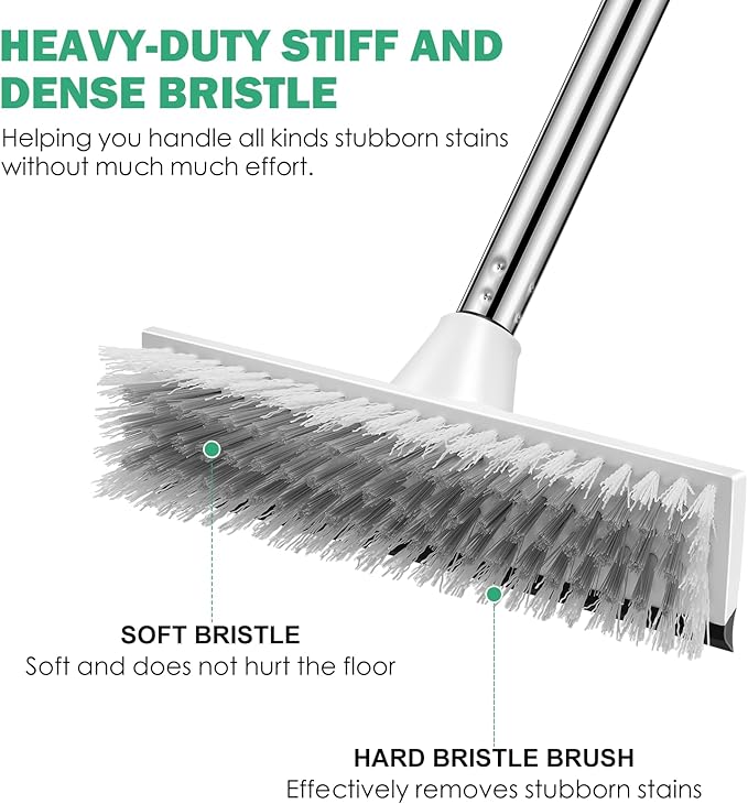 SetSail Floor Scrub Brush with 51-Inch Long Adjustable Handle 2 in 1 Scrape Brush Stiff Bristle Floor Scrubber for Cleaning Shower Bathroom Garage Kitchen Wall Deck Tub Tile,Black White