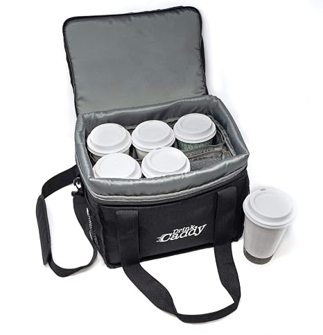 Drink Caddy Insulated Portable Drink Carrier Reusable Coffee Cup Holder with Shoulder Strap for Food Delivery and Takeou