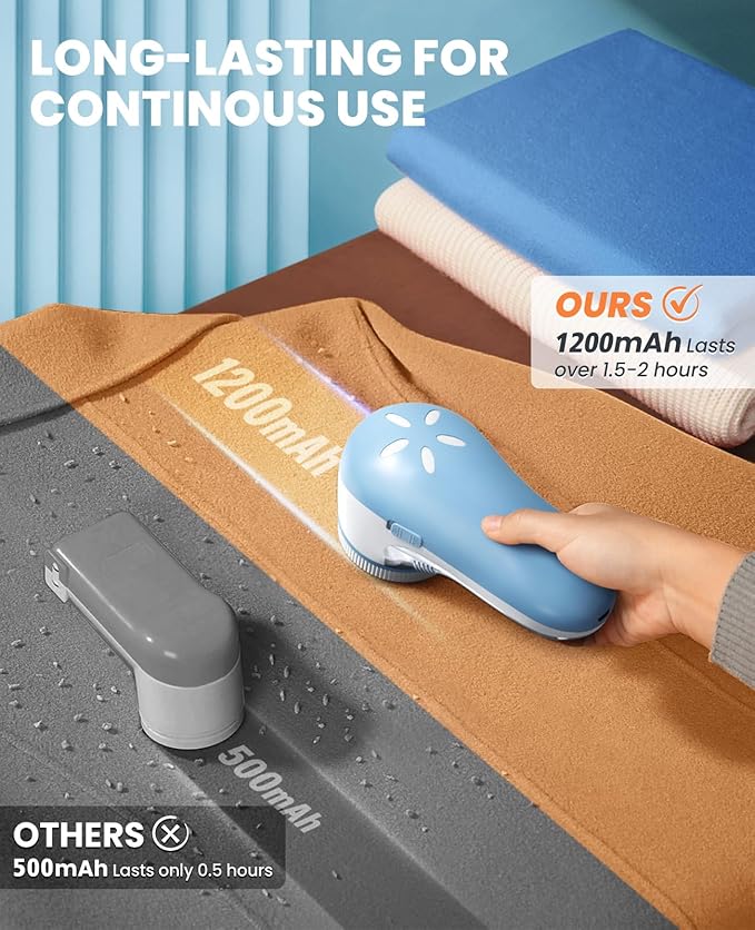 POPCHOSE Fabric Shaver, Lint Remover for Clothes, Electric Lint Shaver with 6-Leaf Blades, Sweater Shavers to Remove Pilling for Clothing, Couch, Furniture, Fuzz, Lint Ball, Bobbles, Light Blue