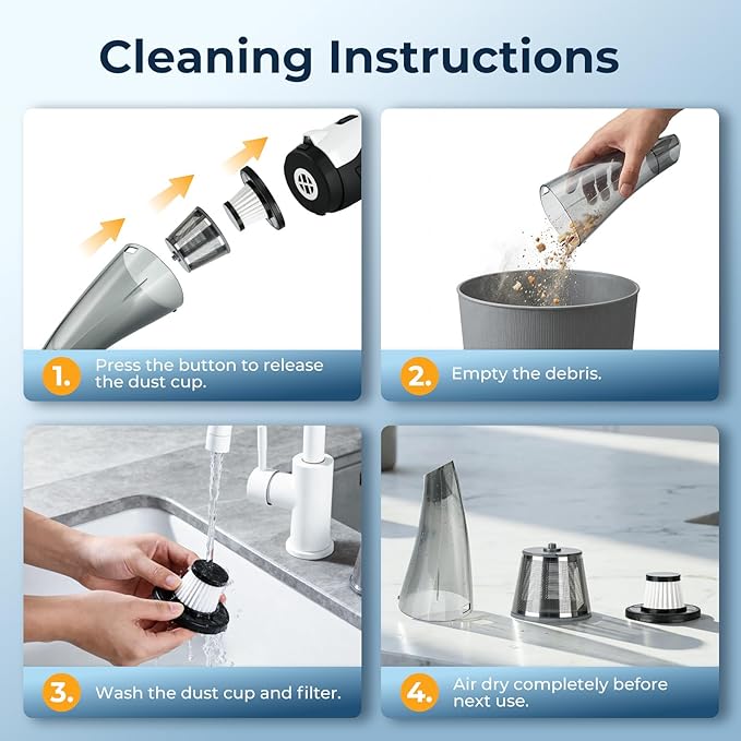 ezly Hand Held Car Vacuum Cleaner 6000PA Powerful Suction, Portable Mini Car Vacuum Cleaner, Handheld Vacuum with Washable Filter for Car/Office/Home, Pet Hair, Corded 13.12FT