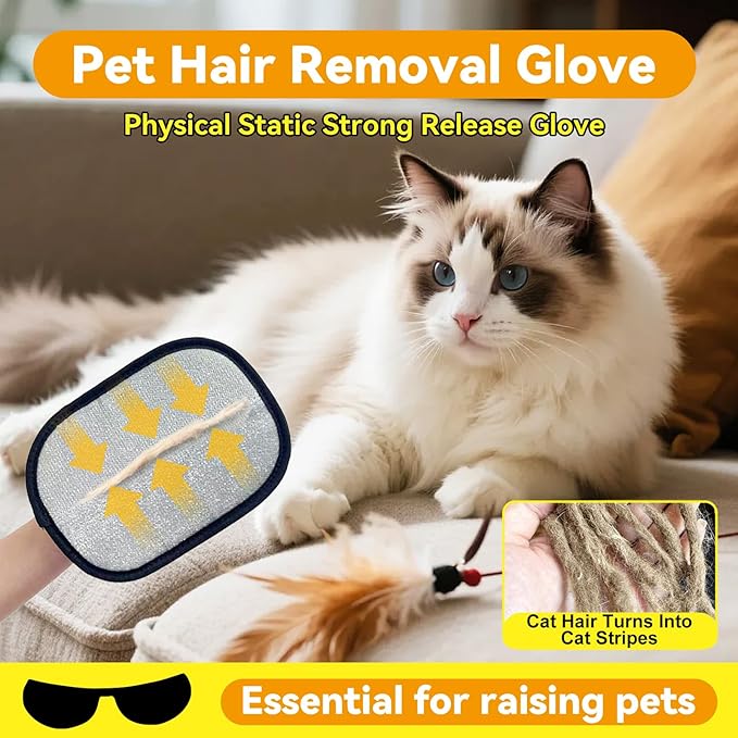 Electrostatic Pet Hair Removal Gloves: Quick Wiping - Reusable & Washable for Sofa Clothing Pet Beds Effortless Cats & Dogs Hair Remover for Busy Pet Owners (2pcs-Black)