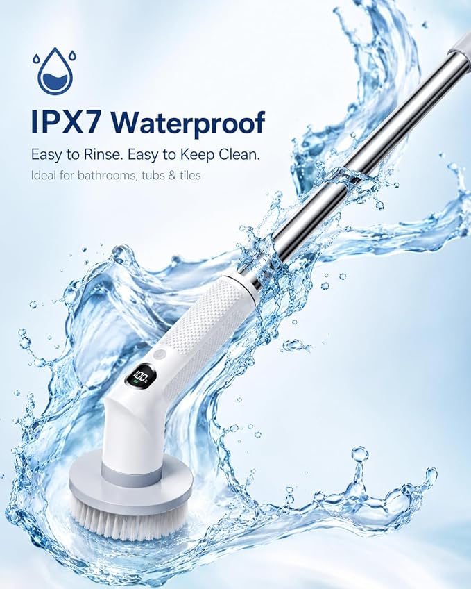 Electric Spin Scrubber, 2026 Electric Scrubber for Cleaning 4000mAh 2 Speed Shower Scrubber with Adjustable Handle IPX7 Waterproof Long Runtime Scrub Brush with 5 Heads for Bathroom Kitchen Tub