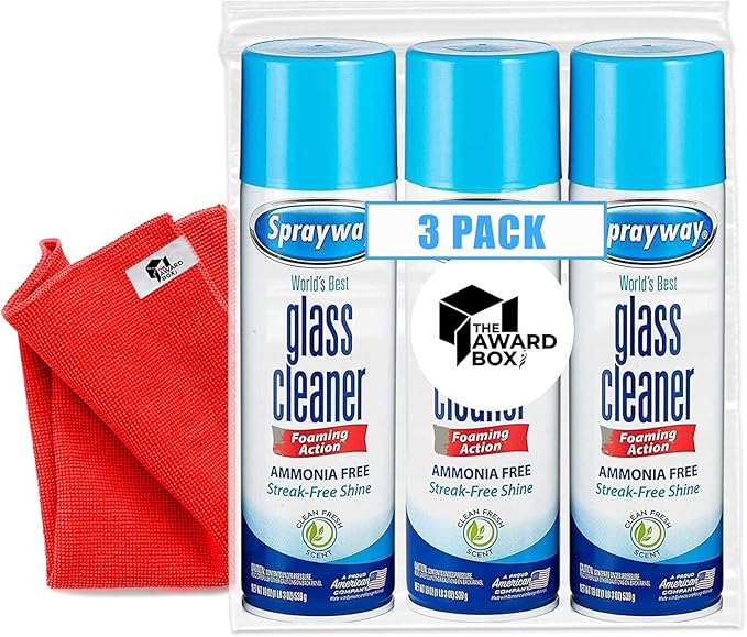 The Award Box Sprayway Glass Cleaner Foam Action Cleaner 19 oz. with Cleaning Cloth in Packaging (3 Pack)