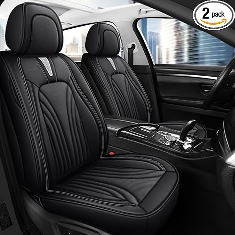 Car Seat Covers for 2 Seats - Nappa Leather 3D Foam Back Support, Super Breathable, All Season Car Seat Cushion with Sto