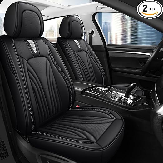 Car Seat Covers for 2 Seats - Nappa Leather 3D Foam Back Support, Super Breathable, All Season Car Seat Cushion with Sto